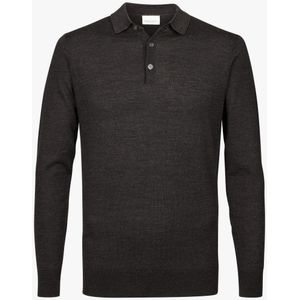 Profuomo heren trui wol, slim fit gebreide polo lange mouw, bruin