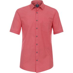 3 voor 99 | Redmond comfort fit overhemd, korte mouw, popeline, rood met wit dessin
