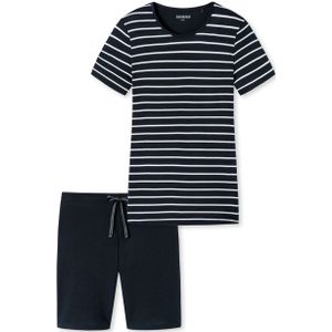 SCHIESSER selected! premium shortamaset, dames shortama streepjes nachtblauw