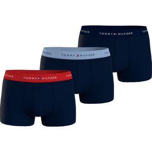 Tommy Hilfiger trunk (3-pack), heren boxers normale lengte, blauw met gekleurde tailleband -  Maat: XL