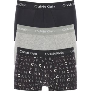 Calvin Klein low rise trunks (3-pack), lage heren boxers kort, zwart, grijs en logoprint - Maat: S