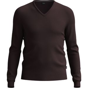 BOSS Melba slim fit trui wol, heren pullover met V-hals, donkerrood -  Maat: XL