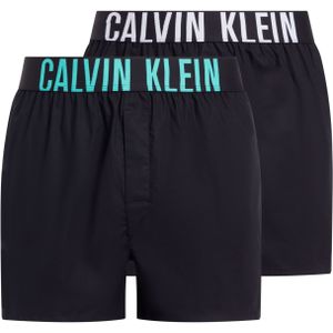 Calvin Klein Woven Boxers (2-pack), heren boxers wijd katoen, zwart met gekleurde tailleband -  Maat: M
