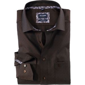 OLYMP Luxor modern fit overhemd, structuur, bruin dessin