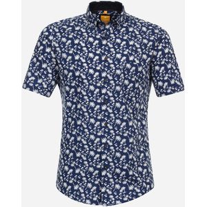 3 voor 99 | Redmond modern fit overhemd, korte mouw, popeline, blauw dessin