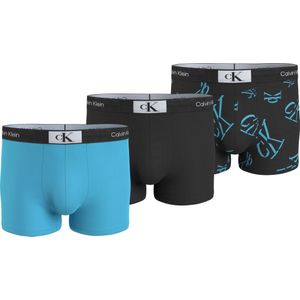 Calvin Klein heren boxers normale lengte (3-pack), aqua, zwart en logoprint -  Maat: XXL