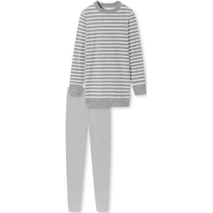 SCHIESSER Casual Essentials pyjamaset, dames pyjama lang badstof legging gestreept grijs-melange