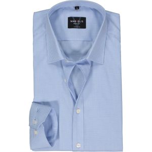 MARVELIS - Blauw Geruit Overhemd - 100% Katoen - Kent Kraag - Lange Mouwen