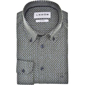 Ledub modern fit overhemd, popeline, blauw met groen en wit dessin