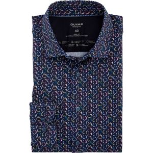 OLYMP 24/7 Level 5 body fit overhemd, tricot, marineblauw dessin
