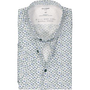 OLYMP 24/7 modern fit overhemd, korte mouw, dynamic flex, wit met blauw en groen bloemen dessin 45