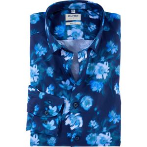 OLYMP Level 5 body fit overhemd, popeline, rookblauw dessin
