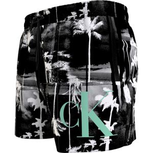 Calvin Klein Short Drawstring swimshort, heren zwembroek, zwart-wit palmbomen dessin -  Maat: XL