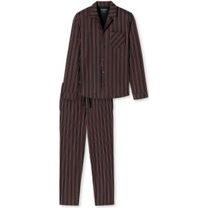 SCHIESSER selected! premium pyjamaset, heren pyjama lang geweven stof biologisch katoen knoopsluiting gestreept antraciet -  Maat: S
