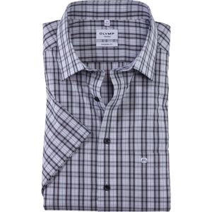 OLYMP Tendenz modern fit overhemd, korte mouw, popeline, zwart geruit