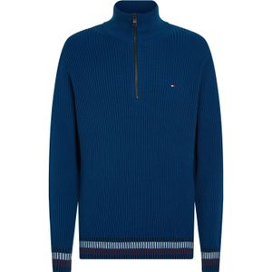 Tommy Hilfiger heren schipperstrui katoen, Shadow Gs Rib Zip Mock, blauw