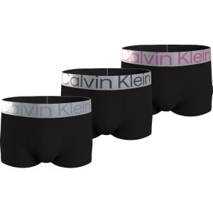 Calvin Klein Trunk (3-pack), heren boxers normale lengte, zwart met gekleurde tailleband -  Maat: S