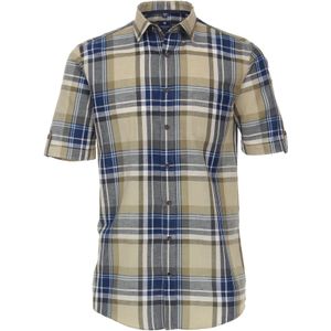 3 voor 99 | Redmond modern fit overhemd, korte mouw, structuur, bruin geruit 41/42