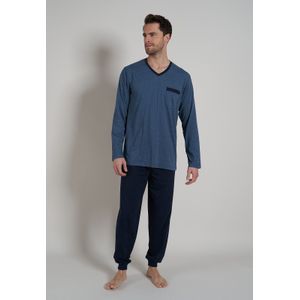 BUGATTI heren pyjama V-hals, donkerblauw gestreept -  Maat: M