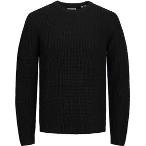 JACK & JONES William knit crew neck slim fit, heren pullover acryl met O-hals, zwart -  Maat: S