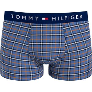 Tommy Hilfiger trunk (1-pack), heren boxers normale lengte, blauw, oranje en wit geruit -  Maat: L