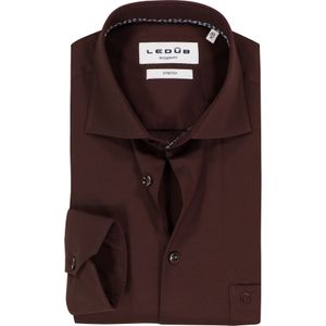 Ledub - Modern Fit - Overhemd - Donkerbruin - Strijkvriendelijk