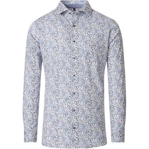 CASA MODA modern fit overhemd, popeline, wit met lichtblauw en beige dessin