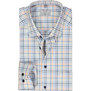 MARVELIS comfort fit overhemd, popeline, wit met blauw, oranje en groen geruit