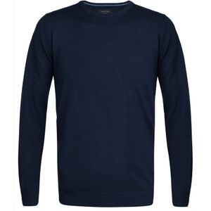 Profuomo slim fit trui wol, heren pullover O-hals, navy blauw