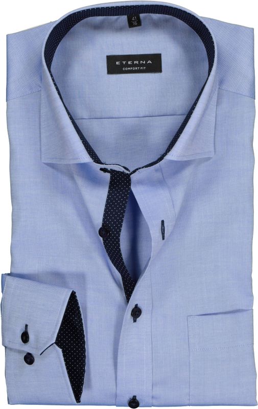 ETERNA comfort fit overhemd, fijn Oxford heren overhemd, lichtblauw (blauw gestipt contrast)