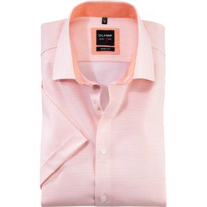 OLYMP Level 5 body fit overhemd, korte mouw, popeline, zalmkleurig gestreept