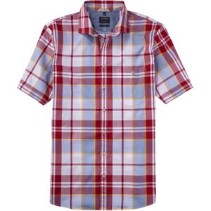 OLYMP Casual modern fit overhemd, korte mouw, popeline, rood geruit