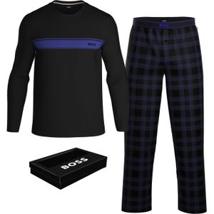 BOSS Urban Long Set, heren lounge set, zwart met kobalt blauw geruit