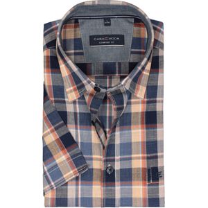 CASA MODA - Sport Comfort Fit - Overhemd - Blauw met Beige en Wit Geruit - Korte Mouw - Strijkvriendelijk