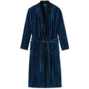 SCHIESSER Essentials badjas, heren badjas softvelours donkerblauw gestreept -  Maat: XL