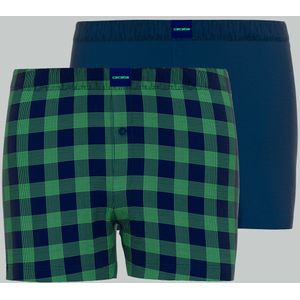 Ceceba heren boxershorts wijd model met gulp (2-pack), donkerblauw geruit