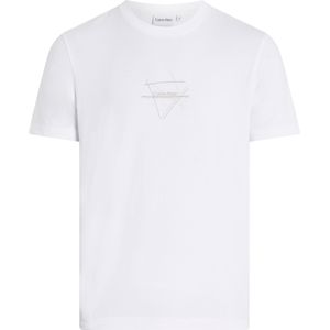 Calvin Klein Linear Chest Graphic T-shirt, heren T-shirt korte mouw O-hals, wit dessin -  Maat: XS
