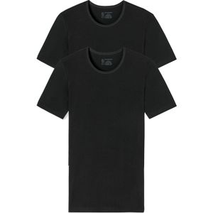 SCHIESSER 95/5 T-shirts (2-pack), O-hals, zwart -  Maat: M
