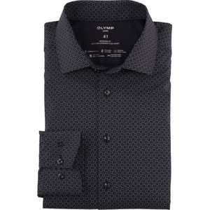 OLYMP Luxor 24/7 modern fit overhemd, popeline, zwart dessin 46