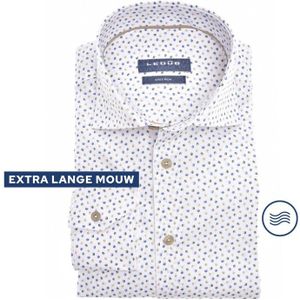 Ledub modern fit overhemd, mouwlengte 7, wit met middengroen dessin 48