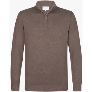 Michaelis heren trui katoenmengsel, slim fit trui met korte rits, bruin