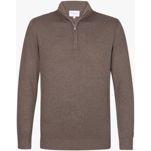 Michaelis heren trui katoenmengsel, slim fit trui met korte rits, bruin