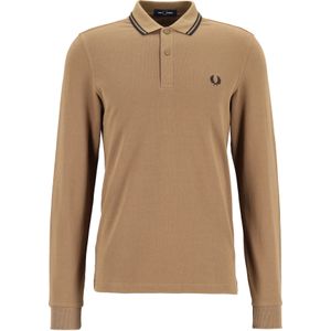 Fred Perry M3636 long sleeved twin tipped shirt, heren polo lange mouwen, Shaded Stone / Black -  Maat: S