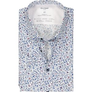 OLYMP 24/7 modern fit overhemd, korte mouw, dynamic flex, wit met blauw bloemetjes dessin 43