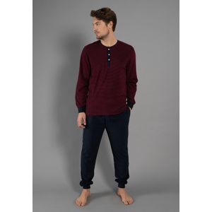 TOM TAILOR heren pyjama O-hals met knoopjes, donkerrood gestreept -  Maat: XL