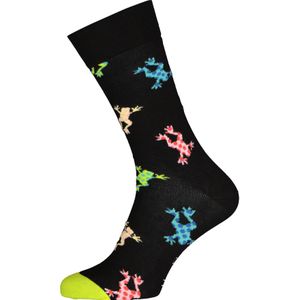 Happy Socks Frog Sock, zwarte sok met gekleurde kikkers - Unisex - Maat: 41-46