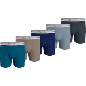 Calvin Klein Boxer Briefs (5-pack), heren boxers extra lang, petrol, kaki, blauw, lichtblauw, donkergrijs -  Maat: L