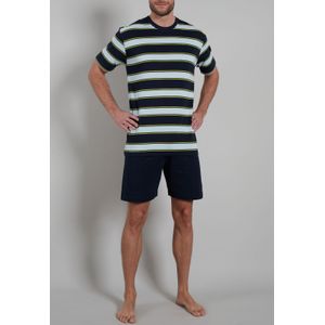 Gotzburg heren shortama O-hals, donkerblauw gestreept -  Maat: XL