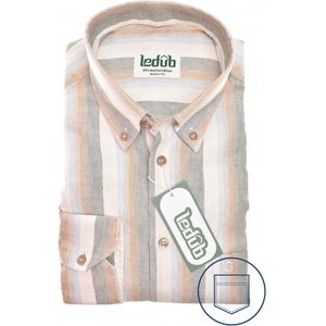 Ledub modern fit overhemd, structuur, lichtbruin gestreept