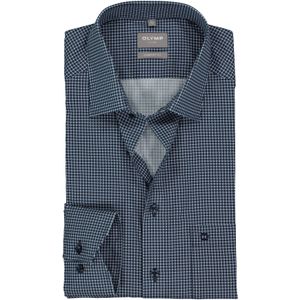 OLYMP comfort fit overhemd, popeline, donker- en lichtblauw met wit dessin 45